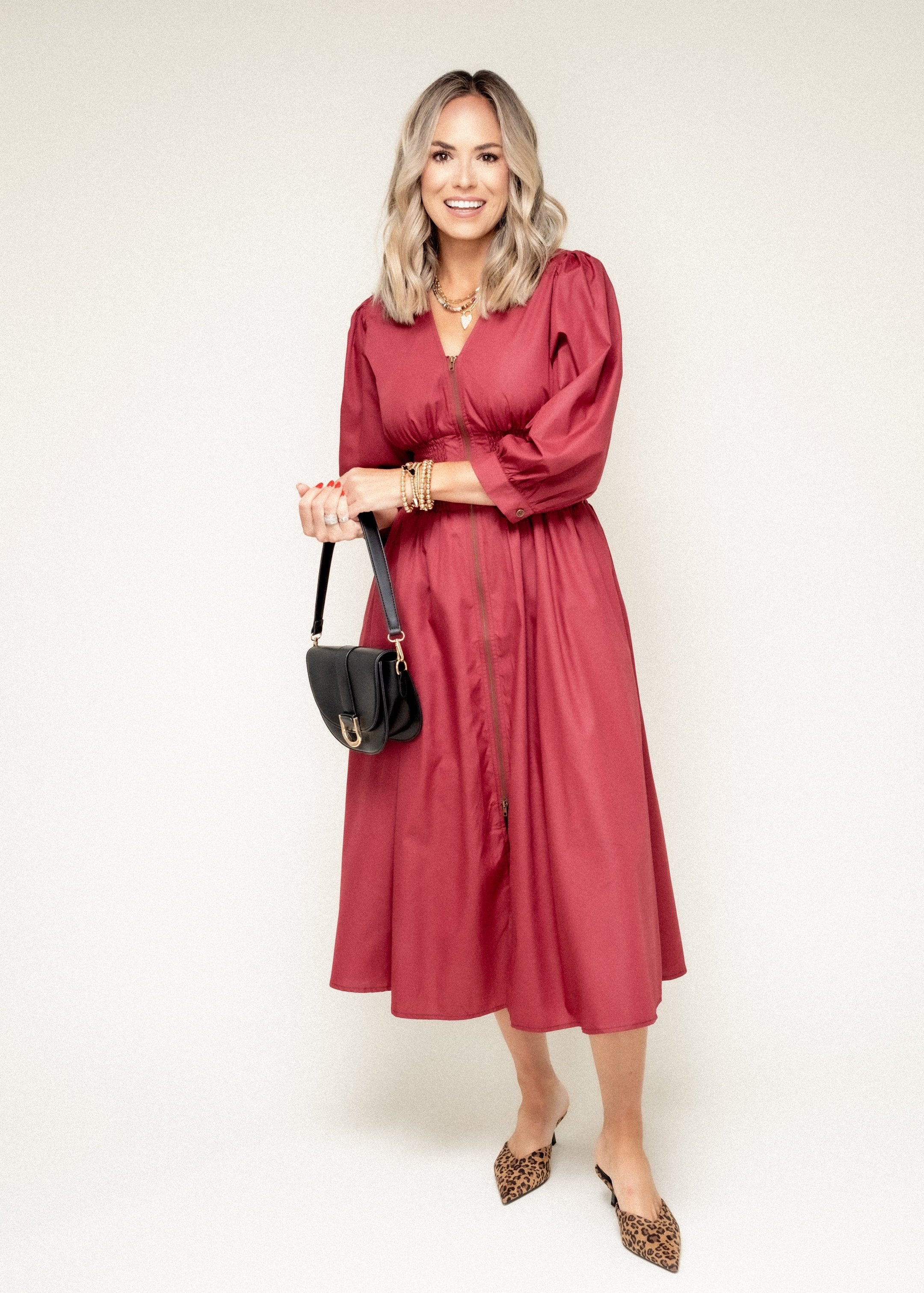 All Together Now V Neck Midi Dress-Garnet