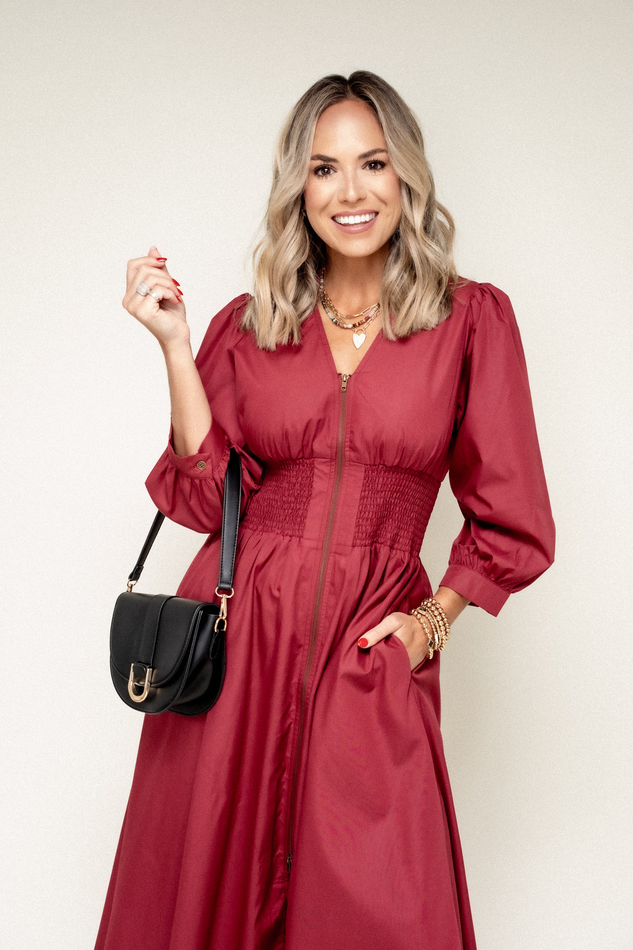 All Together Now V Neck Midi Dress-Garnet