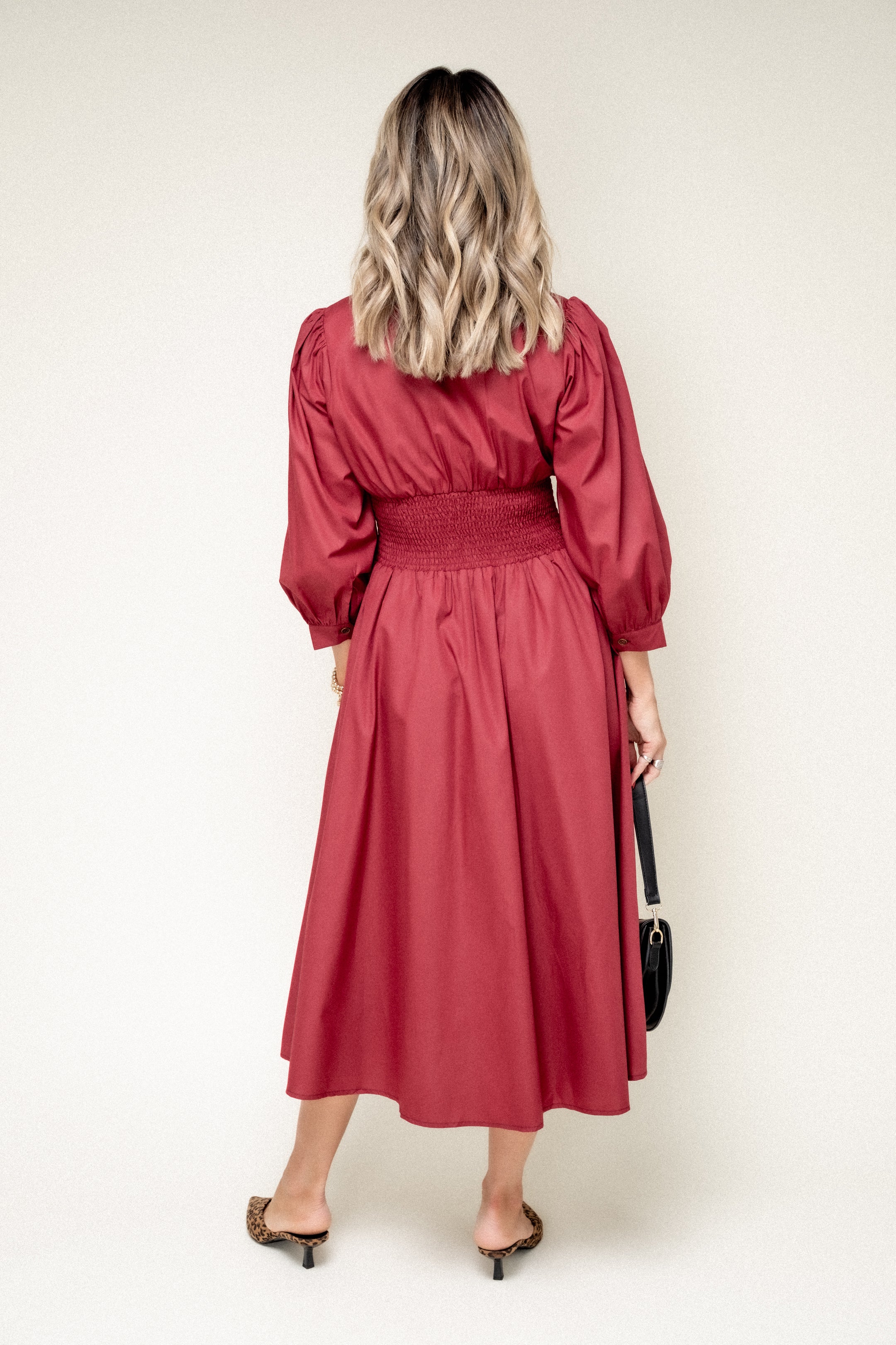 All Together Now V Neck Midi Dress-Garnet