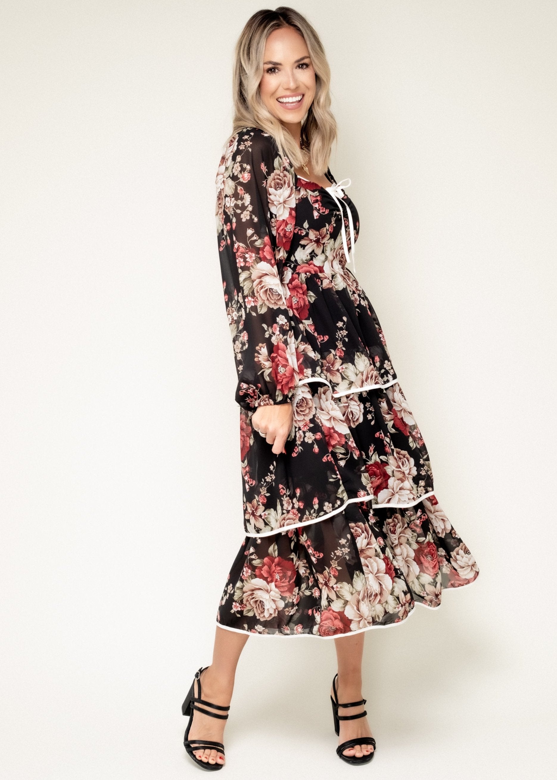 For Another Time Floral Tiered Midi Dress