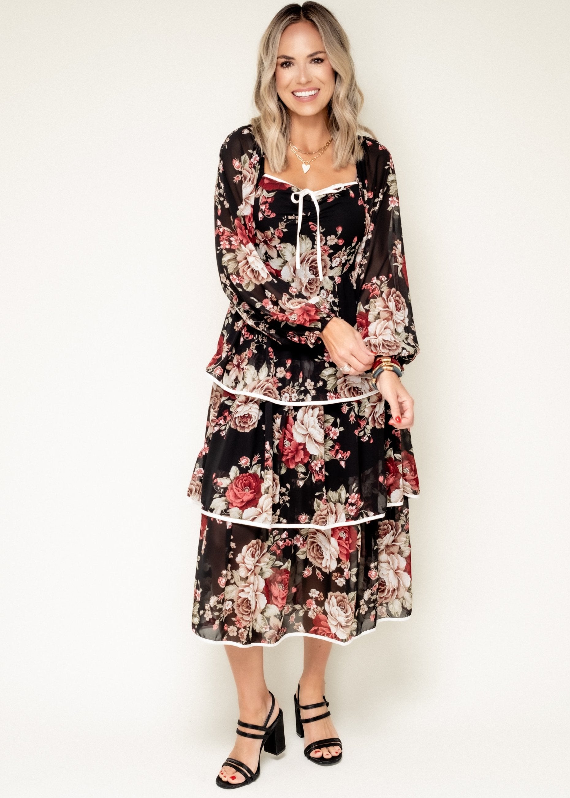 For Another Time Floral Tiered Midi Dress