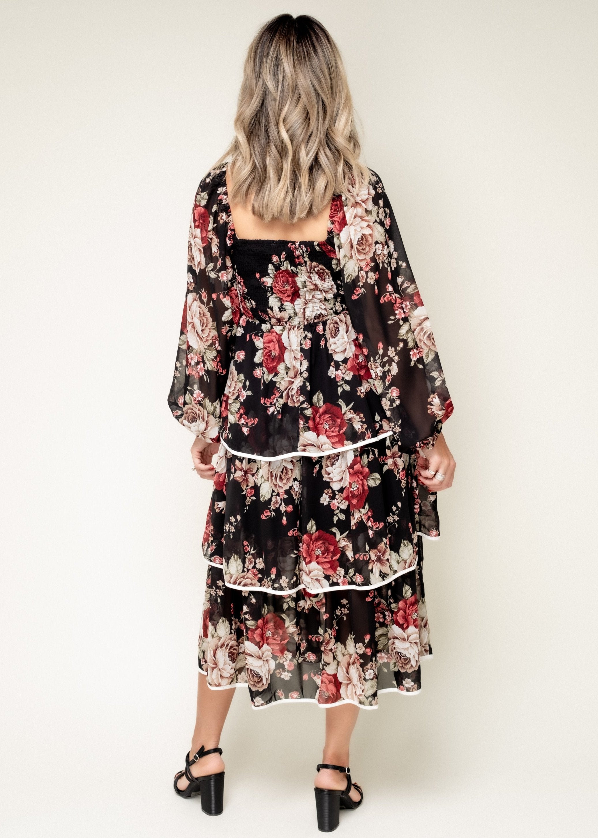 For Another Time Floral Tiered Midi Dress