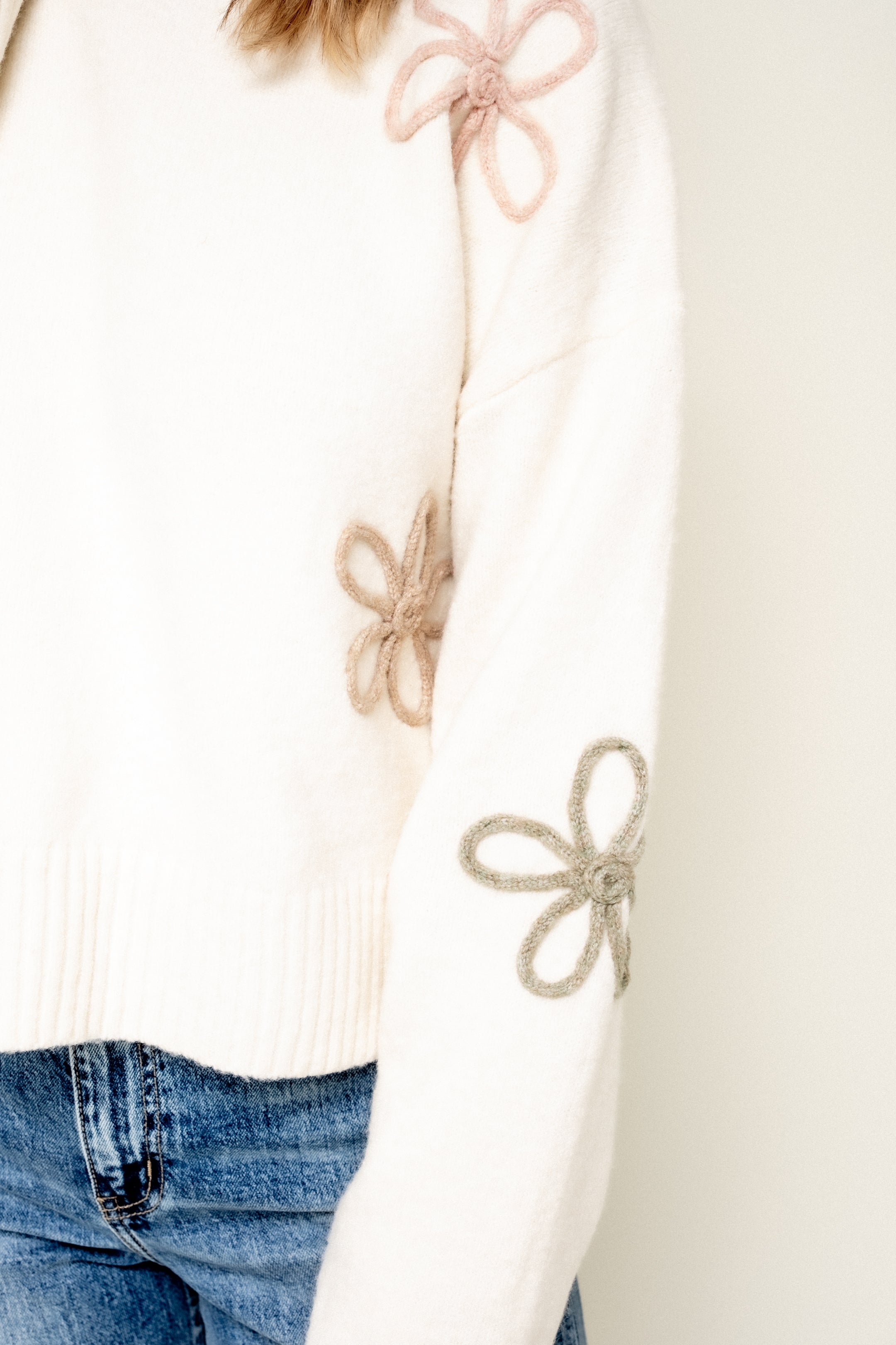 Follow You Around Floral Applique Sweater