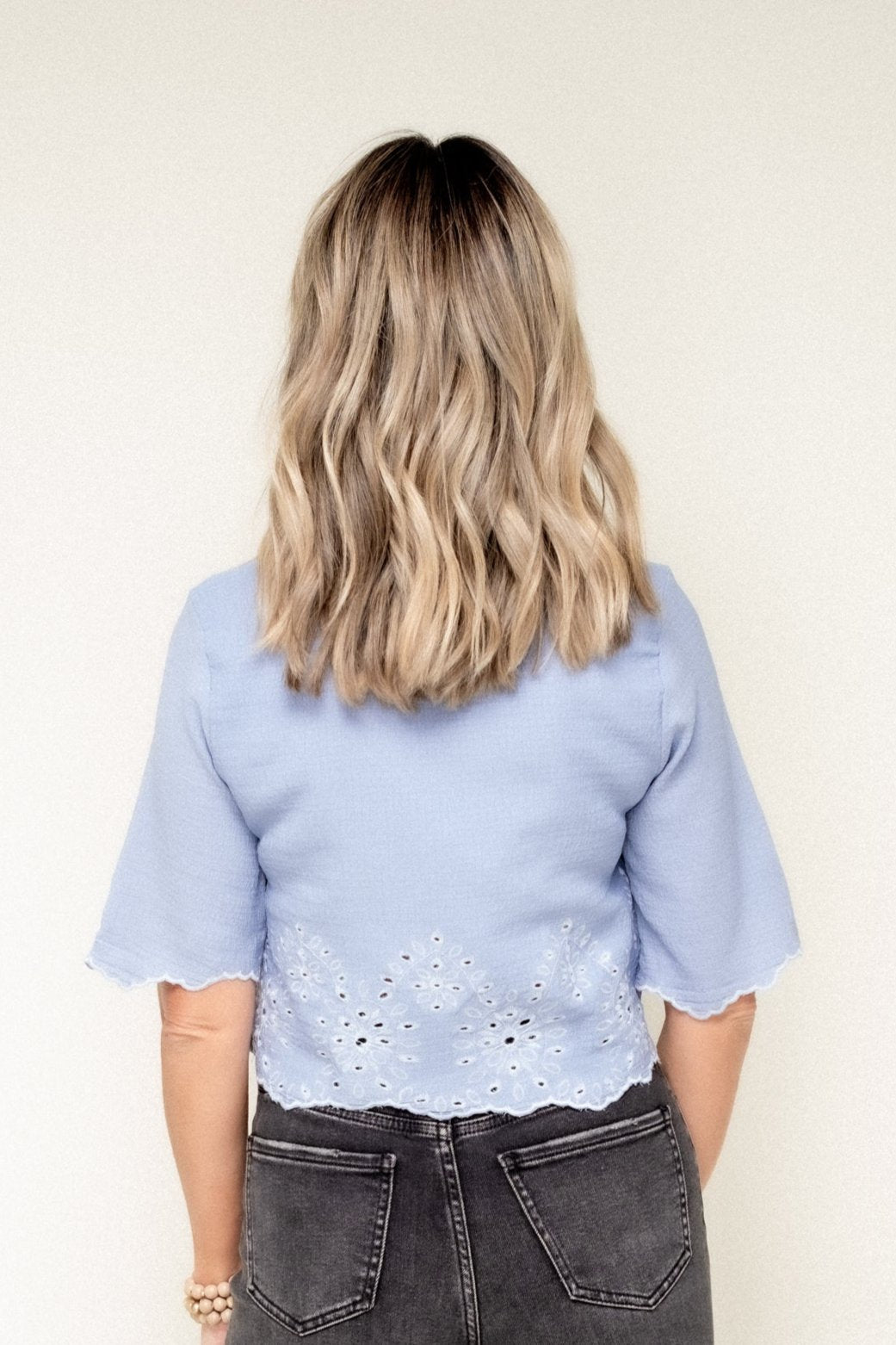 Start Your Day Eyelet Button Front Top